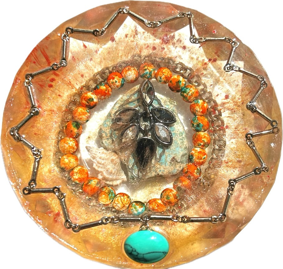 Aquamarine Star & Orange Orbit Resin Paperweight – Miniature World