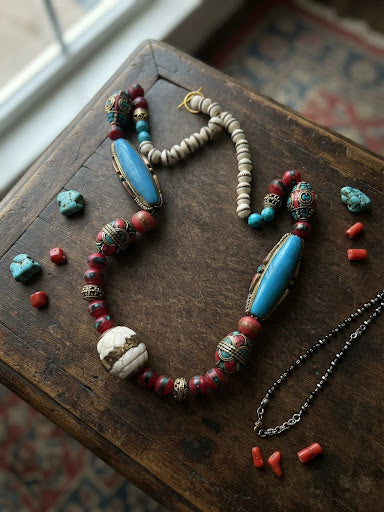 No. 06 – Crimson and Turquoise Tapestry – 24" Necklace