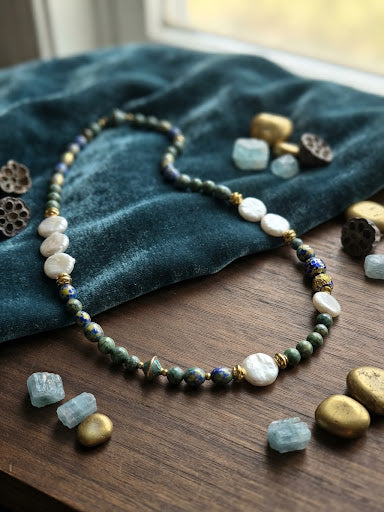 No. 07 – Azure Fern Pearl – 24" Necklace