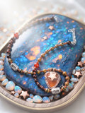 Celestial Constellation 21 inch necklace with carnelian star copper pendant on iridescent opal slab