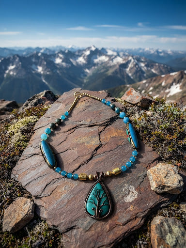 No. 26 Summit Turquoise necklace on mountain rock