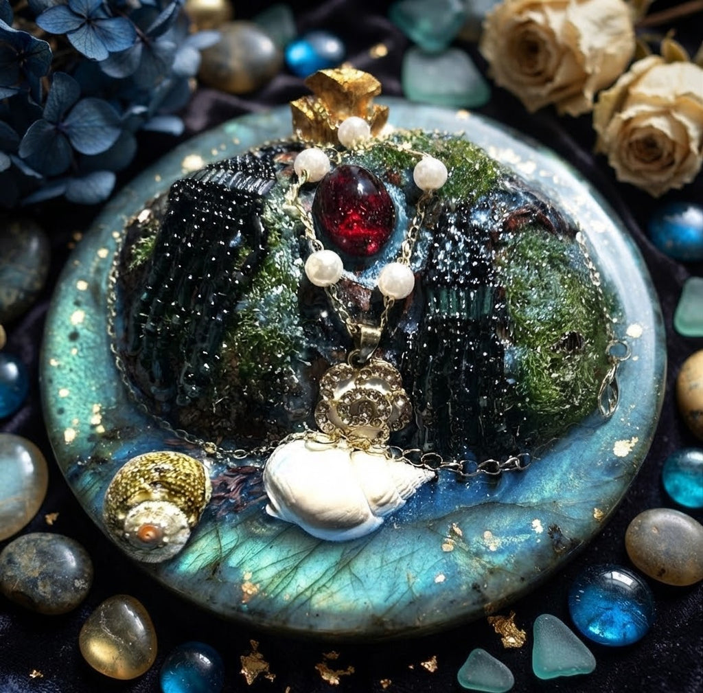 Garnet Forest & Teal Tide Resin Paperweight – Miniature World styled scene