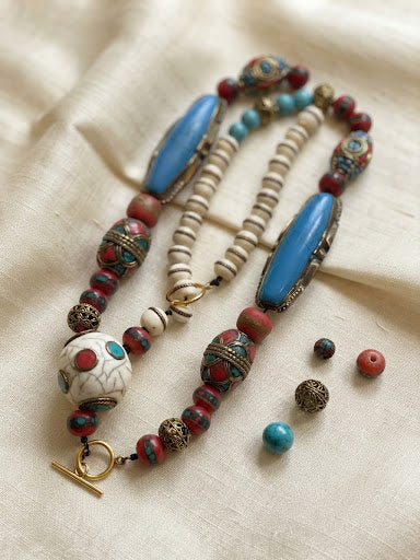 No. 06 – Crimson and Turquoise Tapestry – 24" Necklace