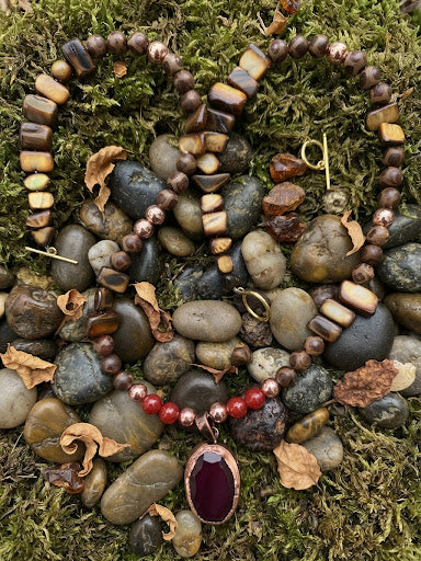 No. 40 – Riverstone & Garnet – 24" Necklace