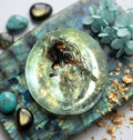 Golden Mist & Mint Tide Resin Paperweight – Miniature World on labradorite with hydrangeas
