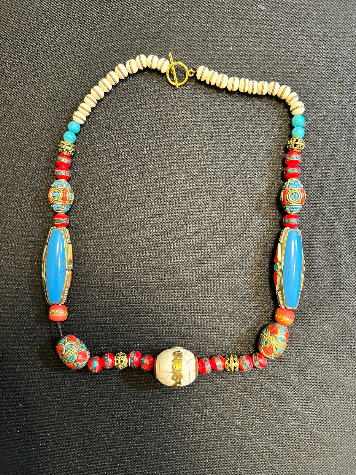 No. 06 – Crimson and Turquoise Tapestry – 24" Necklace