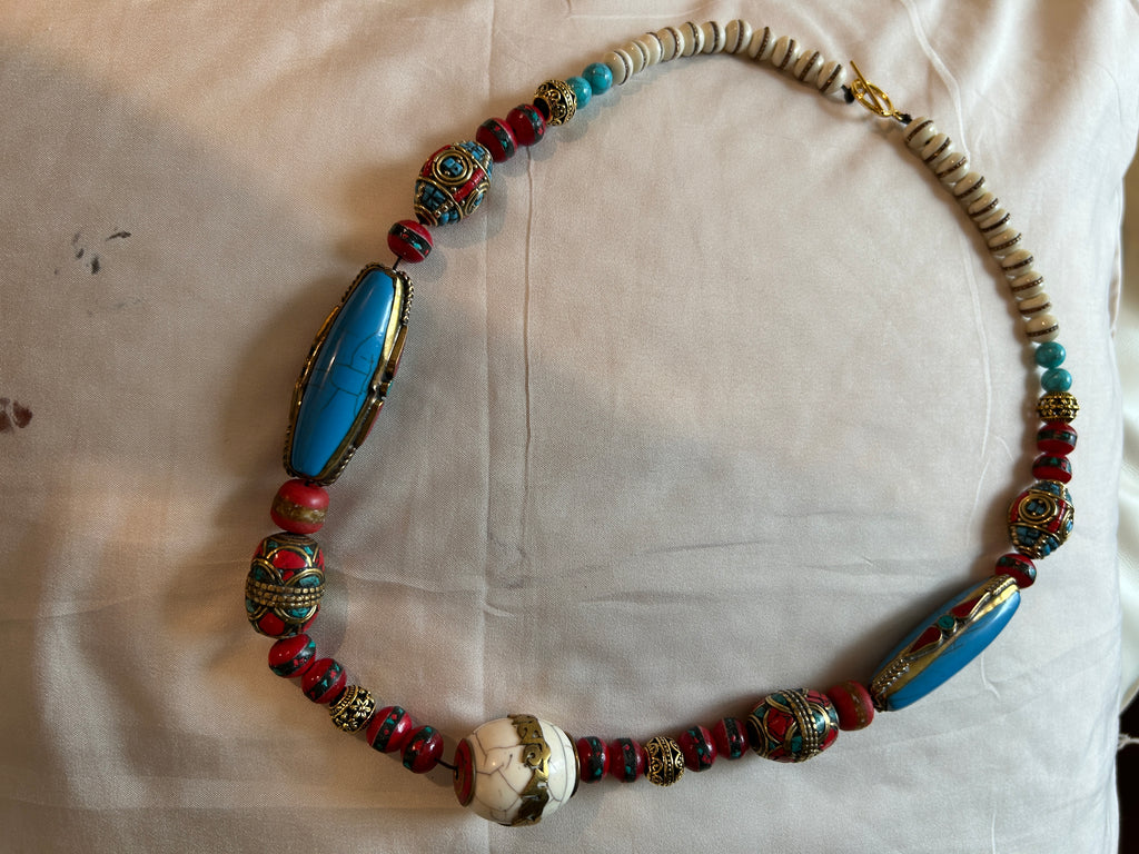 No. 06 – Crimson and Turquoise Tapestry – 24" Necklace