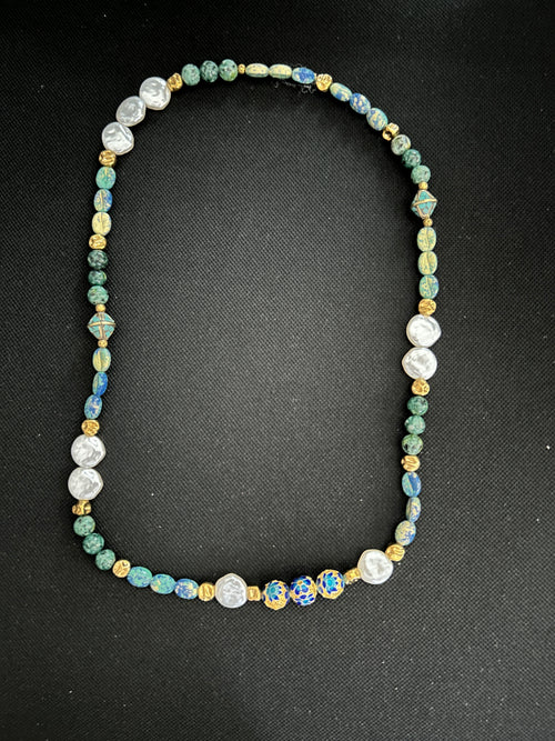 No. 07 – Azure Fern Pearl – 24" Necklace