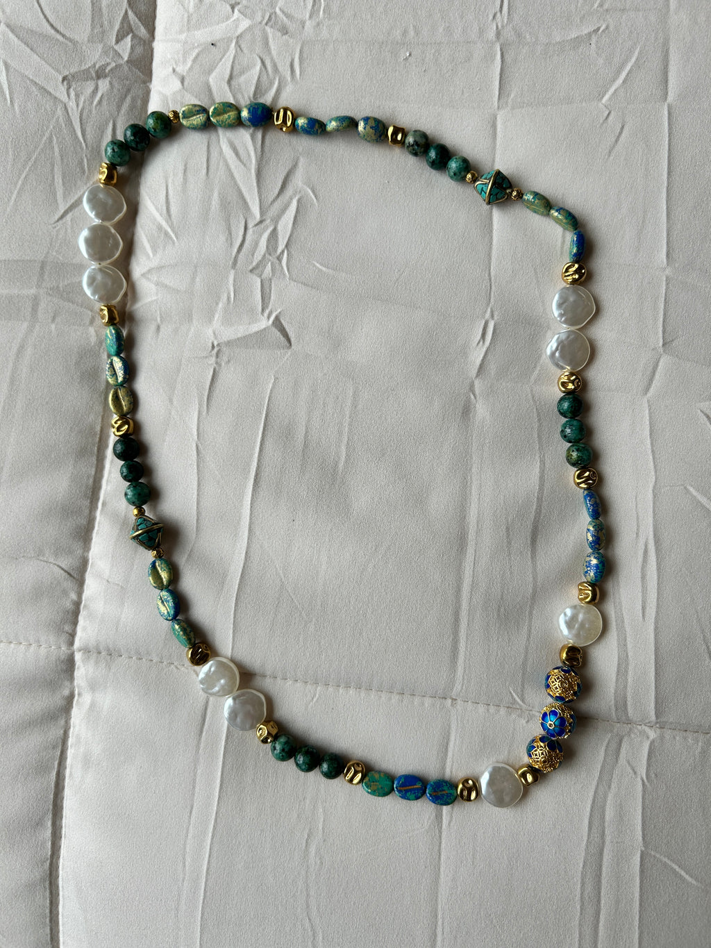 No. 07 – Azure Fern Pearl – 24" Necklace