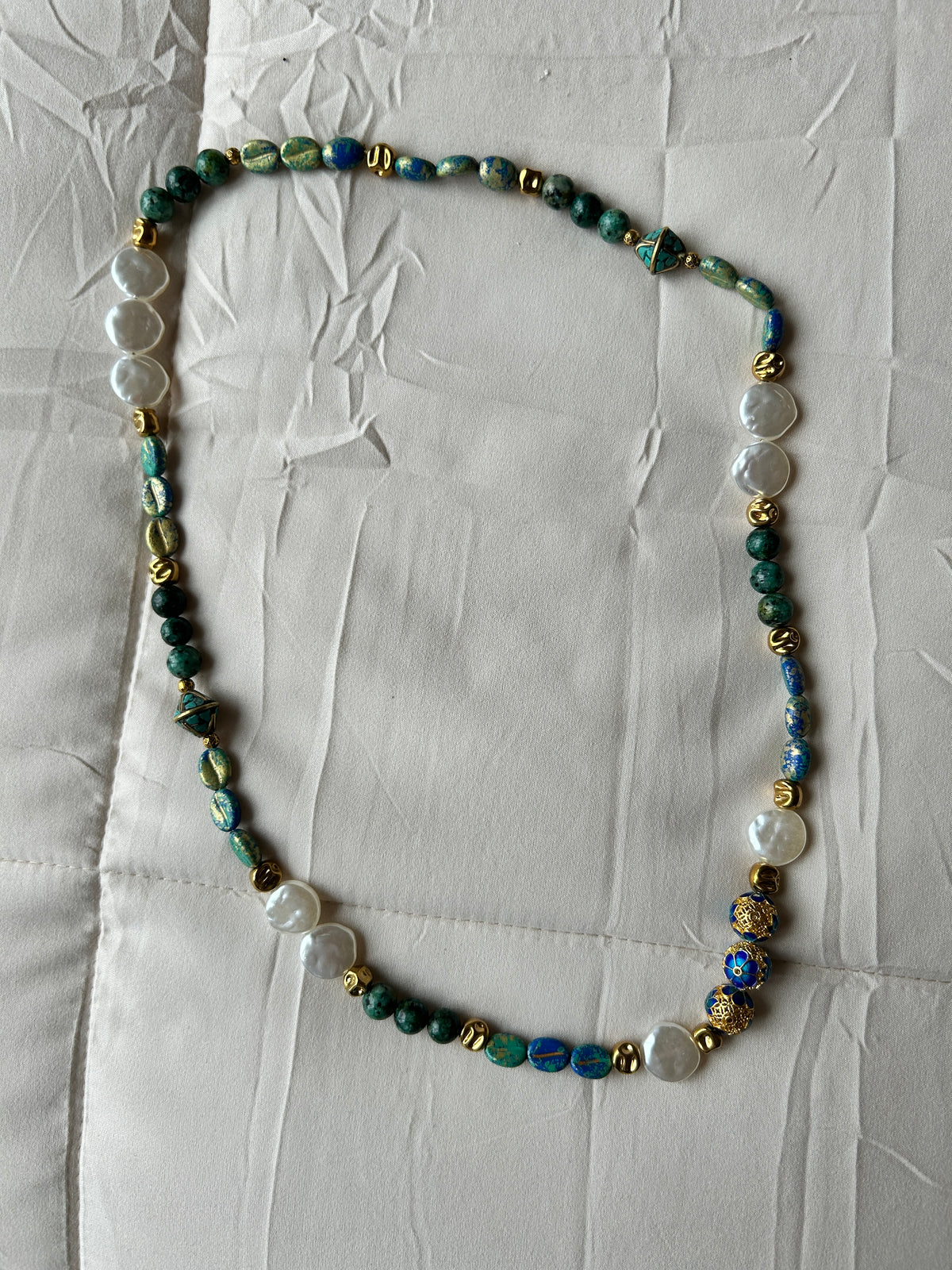 No. 07 – Azure Fern Pearl – 24" Necklace