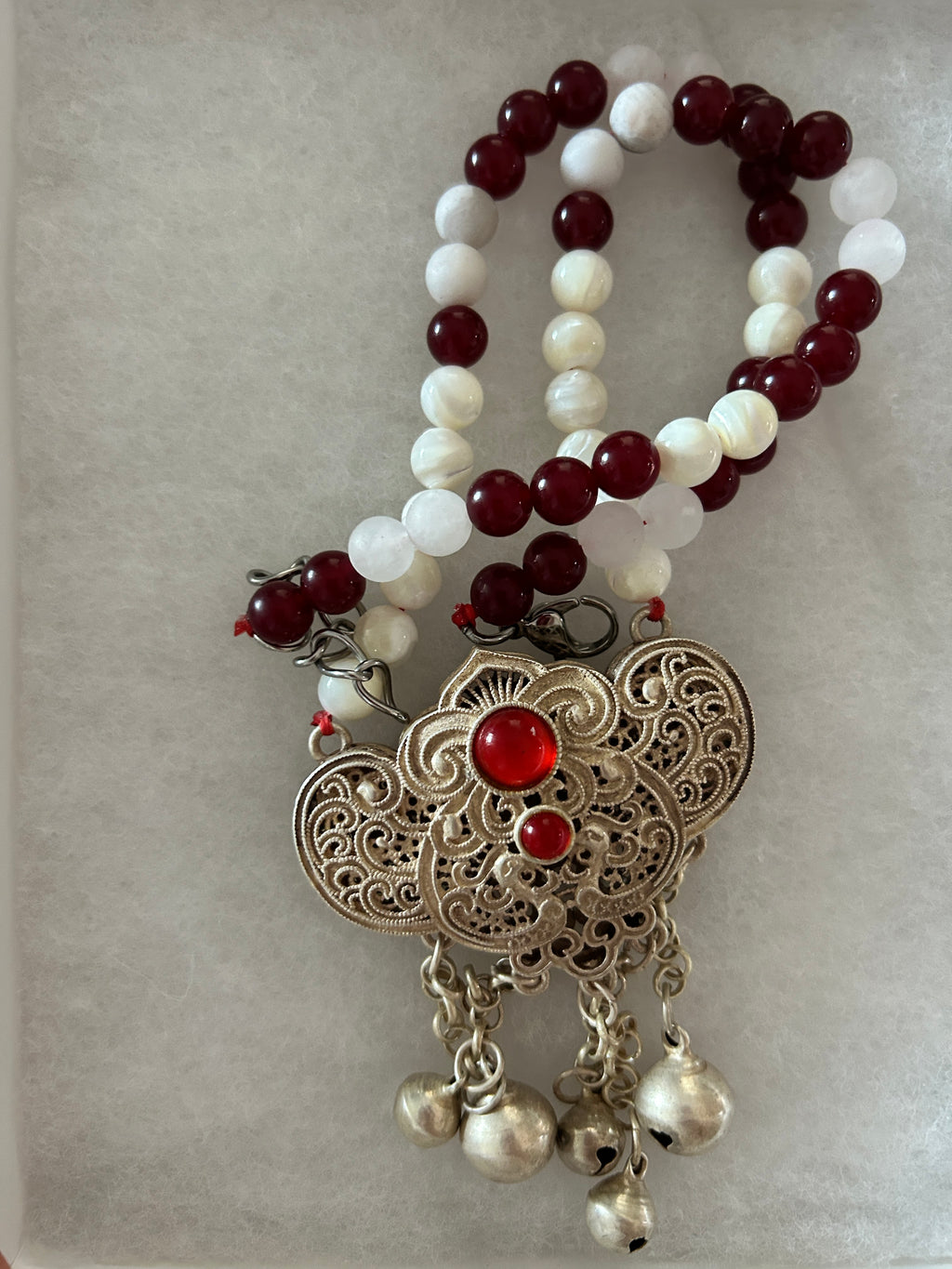 No. 42 – Garnet and Pearl Harmony – 21" Necklace