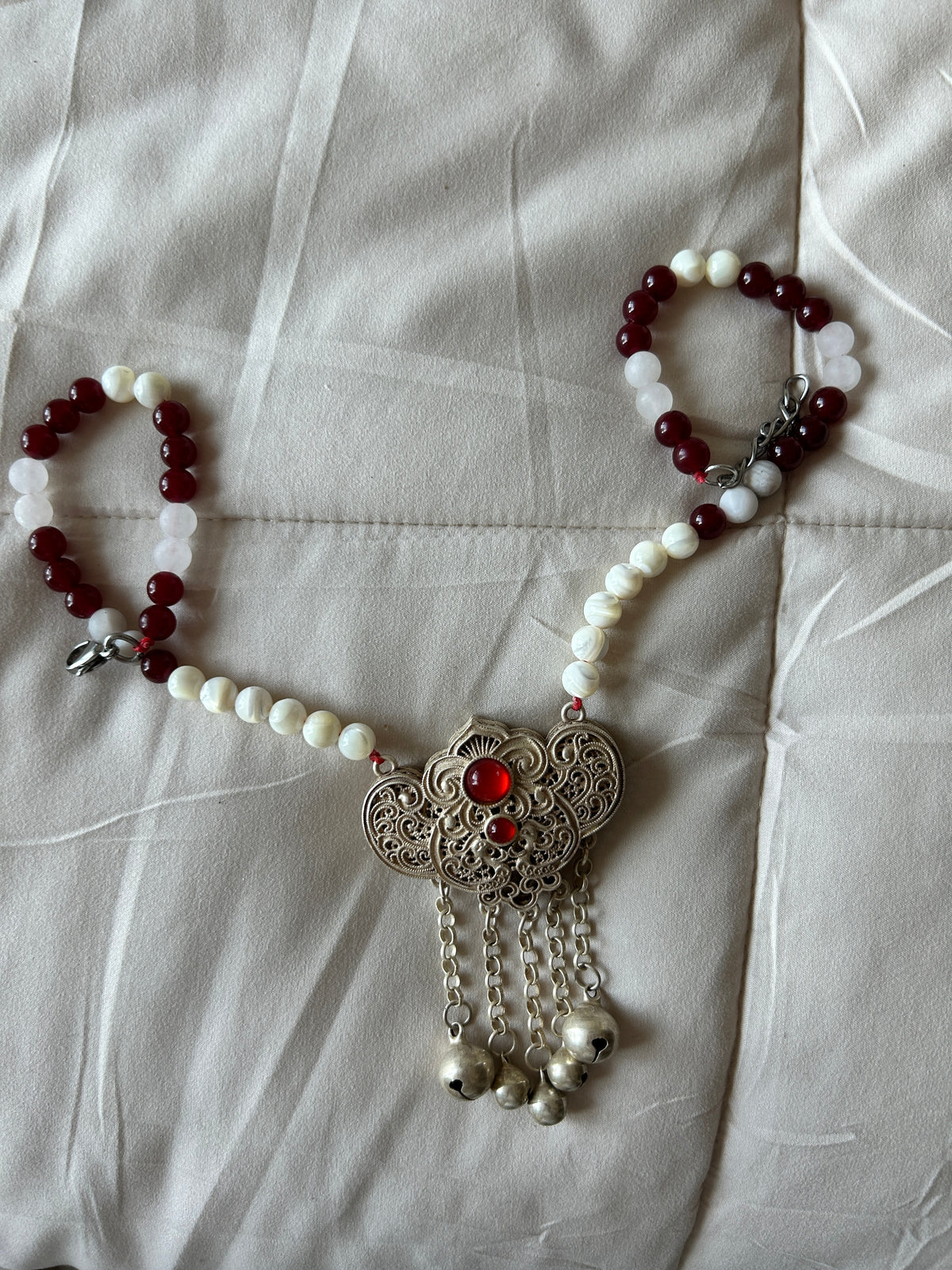 No. 42 – Garnet and Pearl Harmony – 21" Necklace