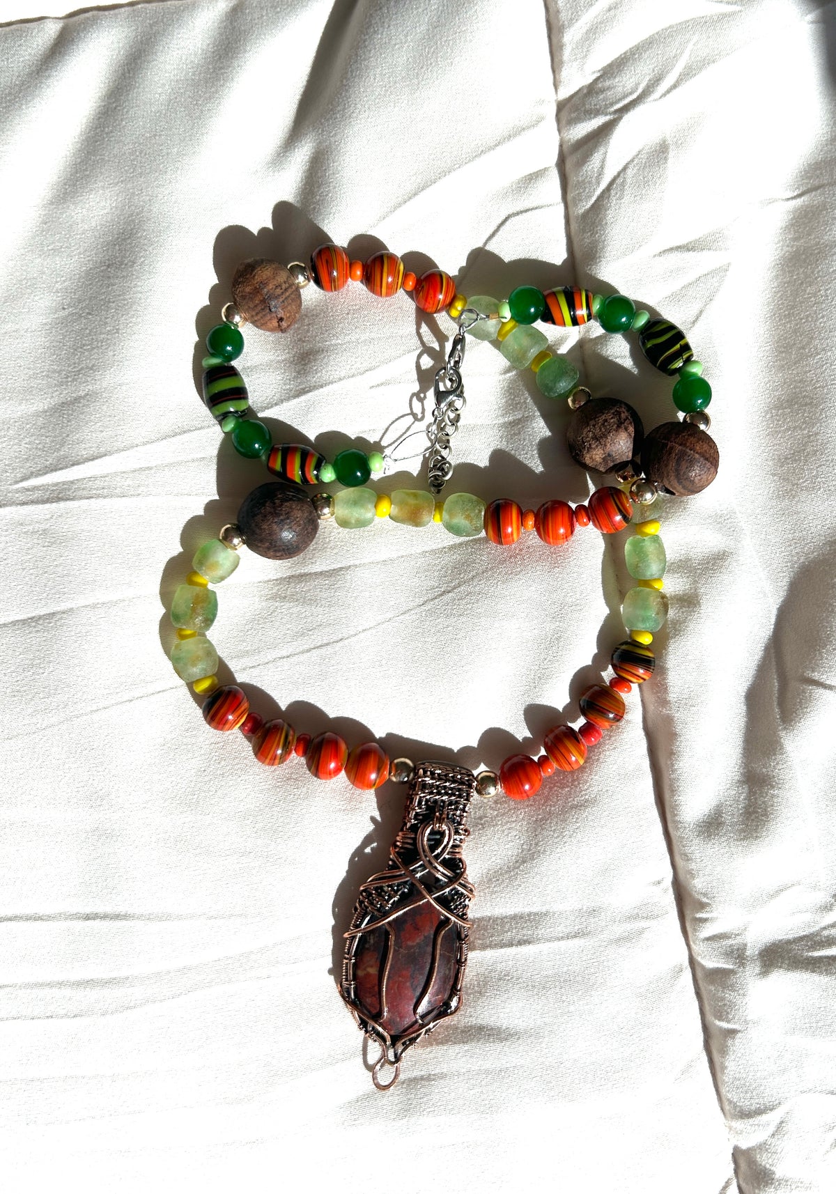 No. 51 African Earth & Silver necklace full length on white