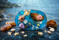 Ocean Agate & Sea Turtle Oval Resin Paperweight in coastal ocean tide pool underwater editorial scene
